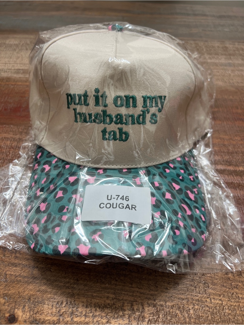 Zenana ‘Put It On My Husband’s Tab’ Teal & Pink Leopard Brim NEW